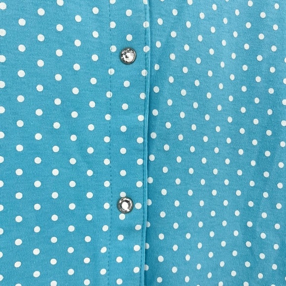 Quacker Factory Blue Polka Dot Buttoned Knit Top 1X - Picture 5 of 7